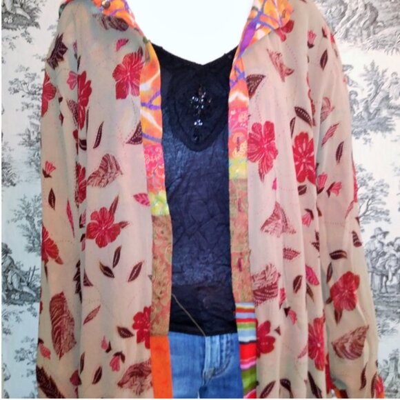 Vintage Patchwork‎ Art-to-Wear Hooded Jacket, Maximalist Chico's Travelers - Picture 5 of 14